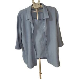 Bon Worth Light Blue 2pc Inlay Button Up Blouse Size XL Petite